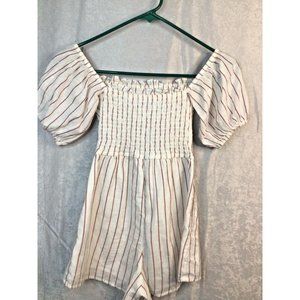 Abercrombie & Fitch White w/red Stripe Romper Trendy Elastic top Size XXSP